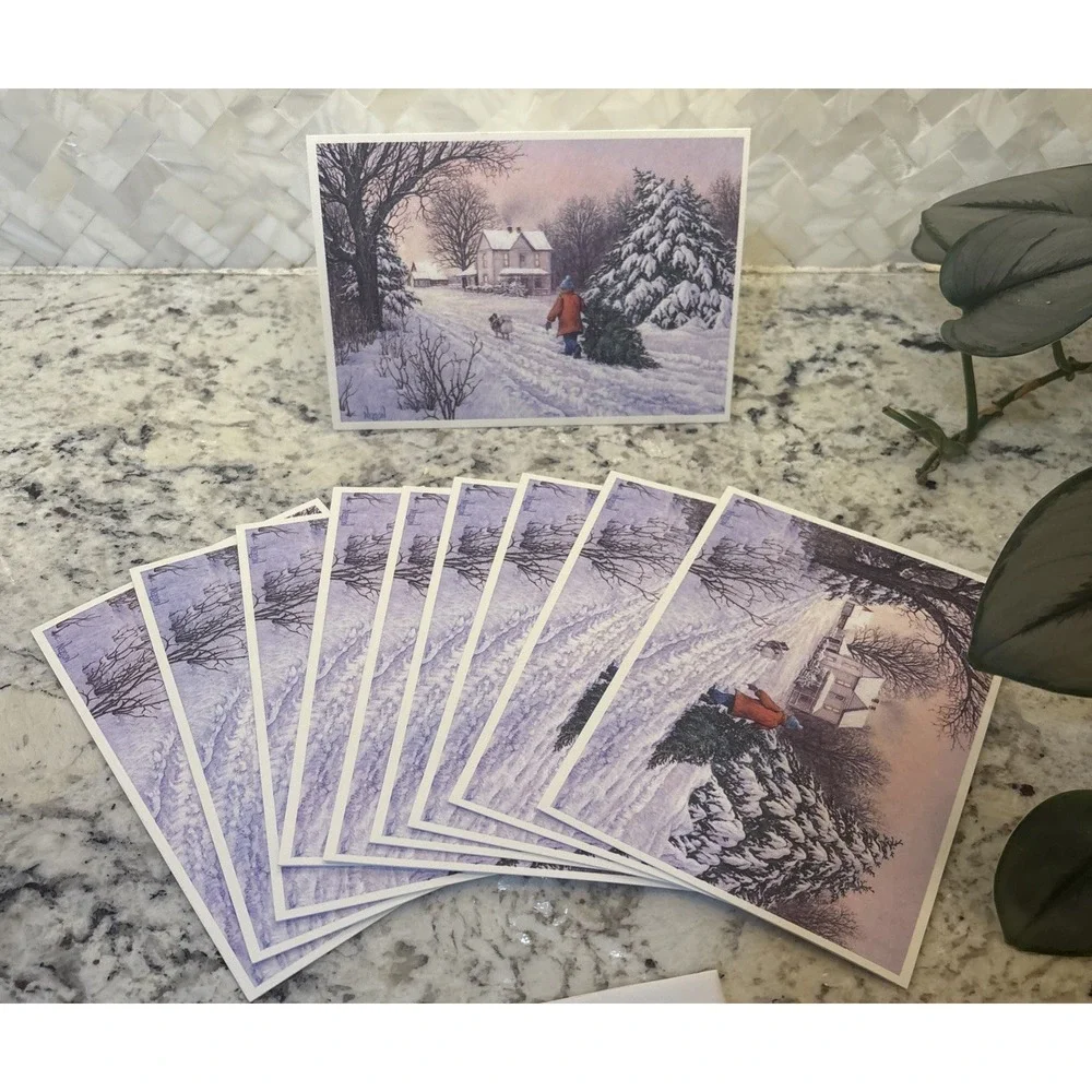 10 NOS Vintage Christmas Card Tree on a Winter Day‎ Hallmark Snow Happy Holiday